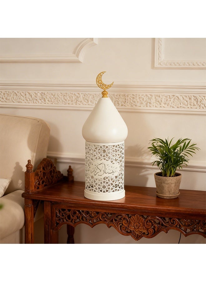 Ramadan Hollowed-out Led Lantern, Eid Lighting Fixtures - Battery Operated Moroccan Hollow-out Iron LED Light for Home, Desk, Bedroom, Living Room, Decoration & Gift (White - Excluding the battery) - Image 5